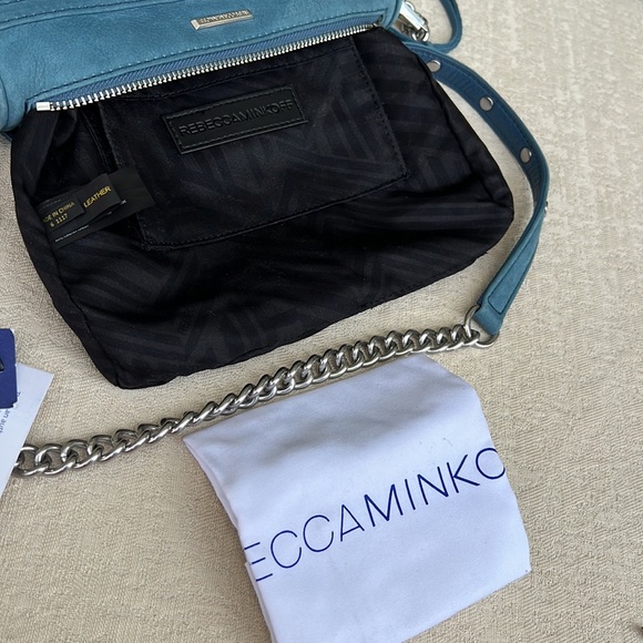 New REBECCA MINKOFF Mini Mac suede crossbody bag cloud blue - Picture 13 of 17